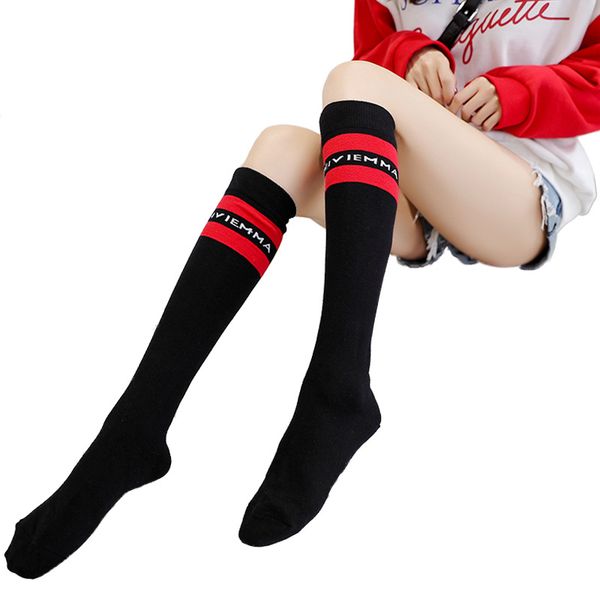 

japanese-style knee length socks cotton jacquard lettered bar pile style college style semi-stockings in hose fashion sports soc, Black;white