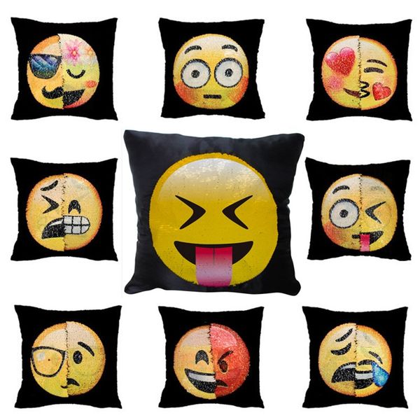 

double color emoji sequins pillow case fashion face expression pillow covers home decor sofa car cushion bright covers decor gifts fa2642
