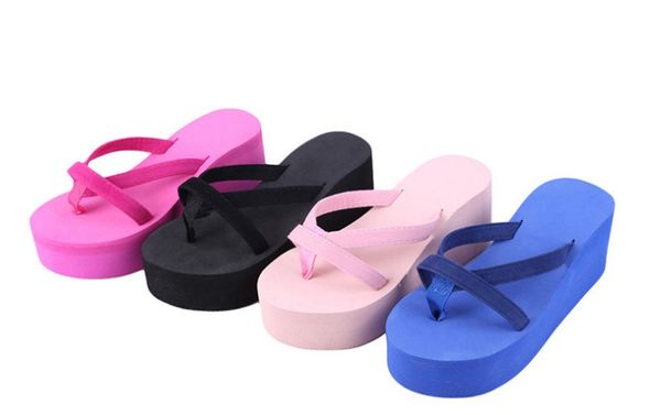 

new summer high heel platform flip-flops slanted heel women's non-slip beach slipper, Black;red