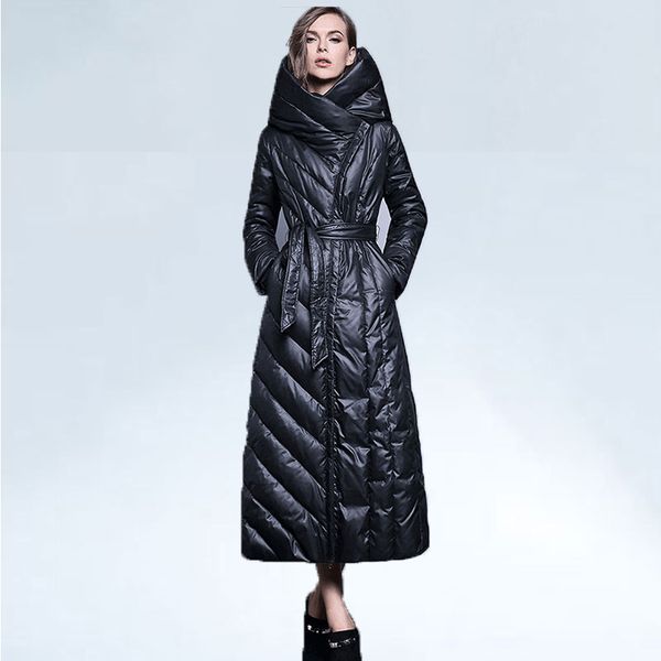 

2019 thick down coat women winter jacket women parka hooded slim waterproof long winter down jacket plus size warm coats, Black
