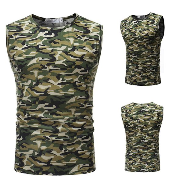 

summer men' fashion camouflage tank o neck sleeveless vest male cotton fitness vests man korean slim tee shirts plus size, White;black