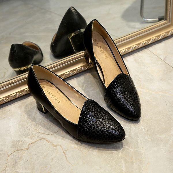 

women's classic shallow mouth square heel shoes solid color high heel shoes, Black