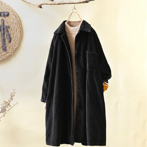 

coat women lapel long sleeve loose solid color mid-length coats khaki 3xl, Black