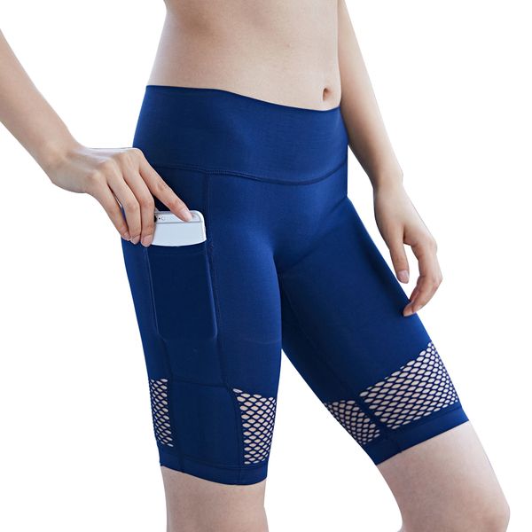 

high waist yoga shorts women running shorts with phone pocket mesh leggings push up female fitness sport women clothing, White;red