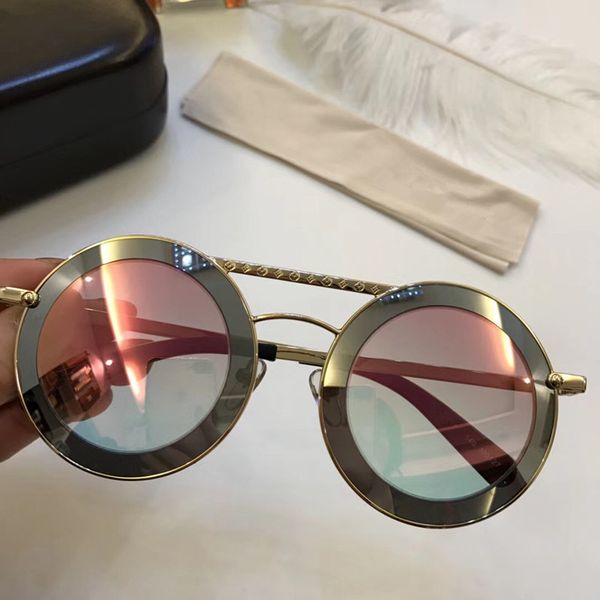 

wholesale- brand design 0908 fashion round sunglasses uv protection lens coating mirror lens frameless color plated frame come with box, White;black