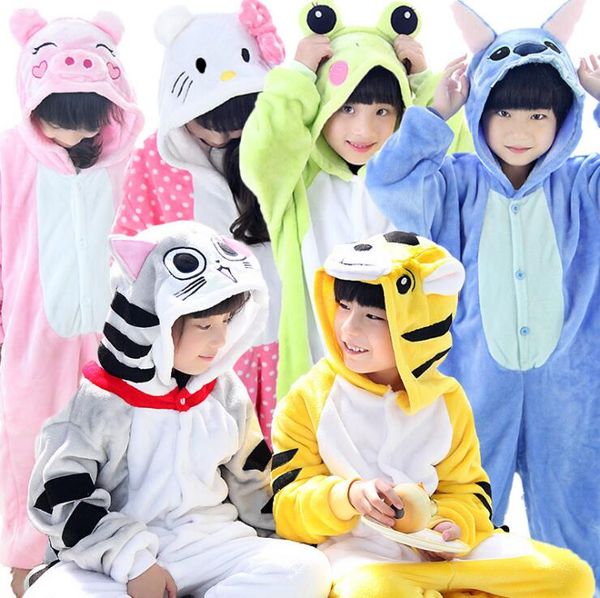 

children kids rainbow star unicorn cow pajamas winter pyjamas flannel hooded pijama sets animal sleepwear for girls boys, Blue;gray