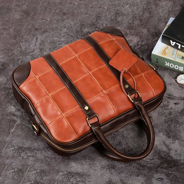 

european and american retro business handbags crazy horse pu leather men's casual men's handbags computer briefcase tide