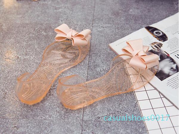 

wholesale women sandals with bow elegant flat heet candy color plastic beach sandals for lady pvc women shoes c17, Black