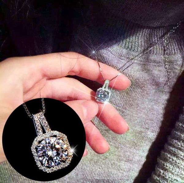 

fashion classic silver box chain choker necklace clear zircon crystals pendant necklace for women jewelry valentine's day gift