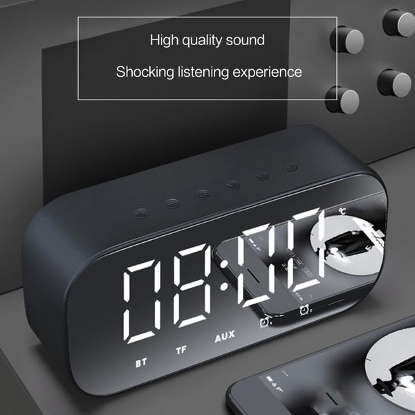 

bluetooth speaker with fm radio led mirror alarm clock subwoofer music player snooze deskclock wireless black other clocks accessories