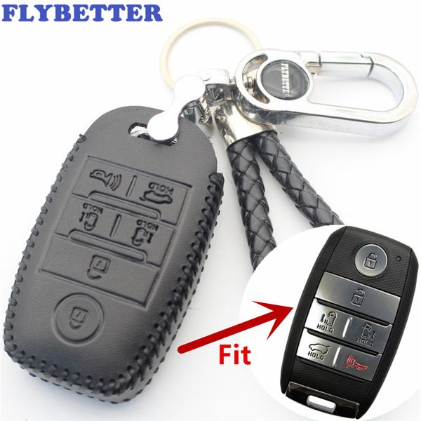 

flybetter genuine leather 6button keyless entry smart key case cover for kia sedona/grand/carnival/sorento car styling (b) l507