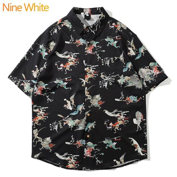 

2020 hip-hop shirt street style men's hawaiian shirt ghost pattern original summer beach short sleeve new, White;black