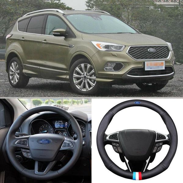 

for ford kuga car steering wheel cover matt carbon fiber leather sports