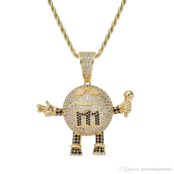 

hip hop cartoon singer pendant necklaces for men women luxury letter m diamonds pendants luxury 18k gold plated anime necklace jewelry gifts, Silver