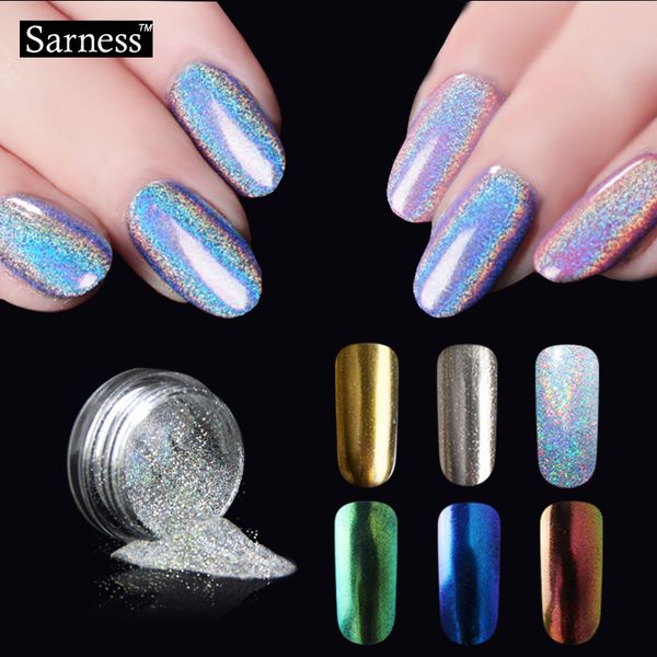 

sarness nail gel decoration pigment nails art chameleon effect nail glitter powder uv gel glitter holographic laser polish, Silver;gold