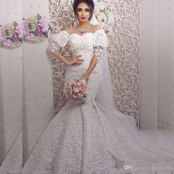 

арабский свадебные платья русалочка 2019 сексуальная аппликация с открытыми плечами роскошные платья на заказ свадебные платья, White