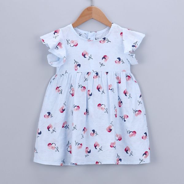 

fashion baby girl dress cotton o-neck regular children infant kid floral print zipper sleeveless princess dresse clothes h4, Red;yellow