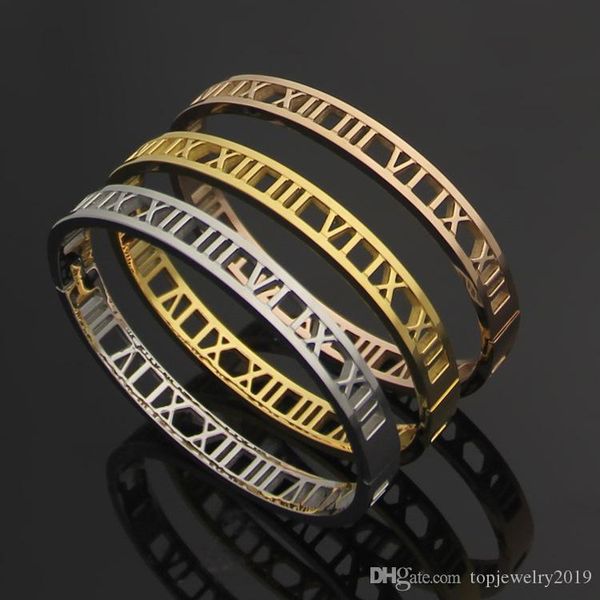 

luxury designer jewelry women bracelets silver roman numerals bangles rose gold hollow out 18k gold bracelets fashion jewelry, Black