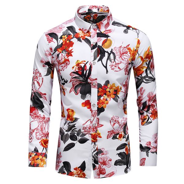 

fashion men social shirt white long sleeve printed casual shirt male tropical hawaiian regular fit plus size 4xl 5xl 6xl 7xl, White;black