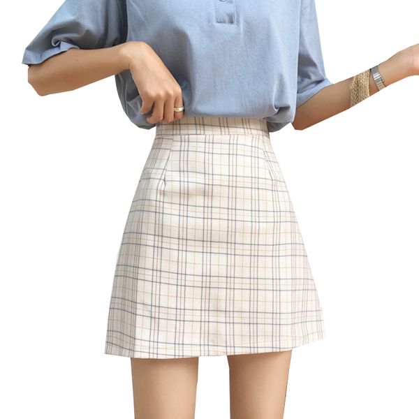 

skirts vintage plaid women high waist mini pencil office casual ladies short skirt sweet, Black