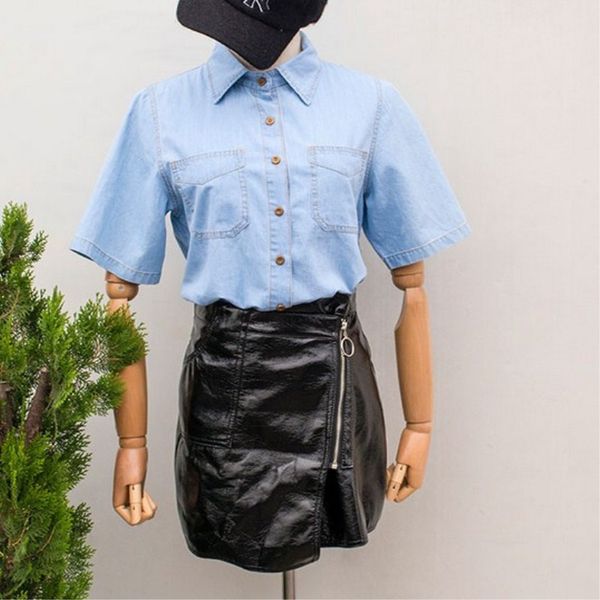 

new girls slim blusas new summer women casual shirt female denim shirts women's fashion korean jean chic blouse quality, White