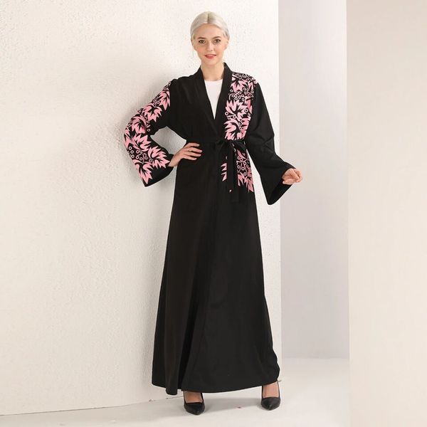 

2019 new arrival muslim women black abaya dress s-2xl plus size islamic women floral print evening party jilbab abaya, Red
