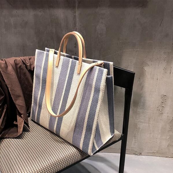 

wholesale women handbag classic stripe canvas bag designer lady shoulder bags corss body holiday beach bag totes