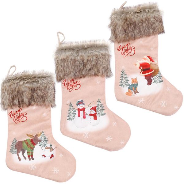 

three sets of recommended 20-inch christmas gift socks large fur edging christmas stockings decorations gifts