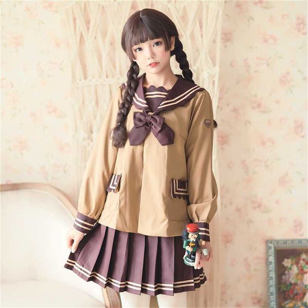 

anime sweet lolita girl cute navy collar college student sailor jacket short pleated skirt jk uniform suit girl skirt set, White