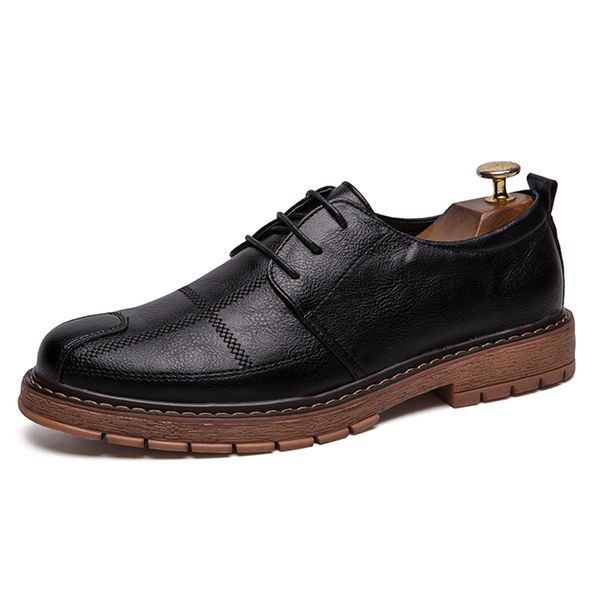 

2019 party fashion men shoes casual new leather flat shoes men oxford fashion lace up business luxury footwear, Black