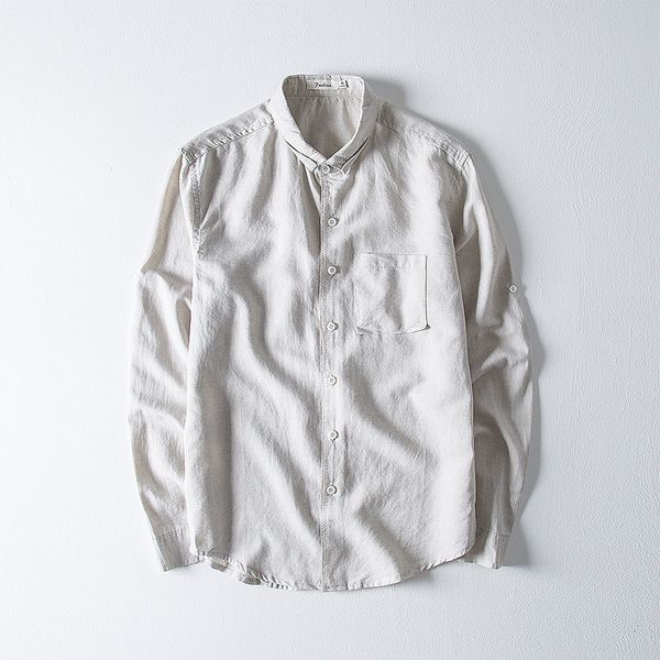 

men's cotton linen shirts long sleeve solid dress shirt men breathable social business shirts male camisa masculina ts-544, White;black