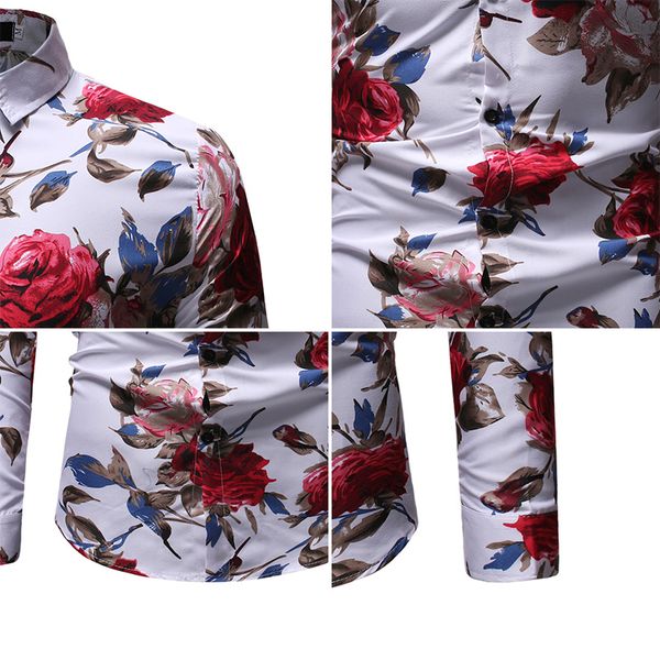 

men's casual business shirt 2020 new floral print men slim button-down shirt male lapel long sleeve print, White;black