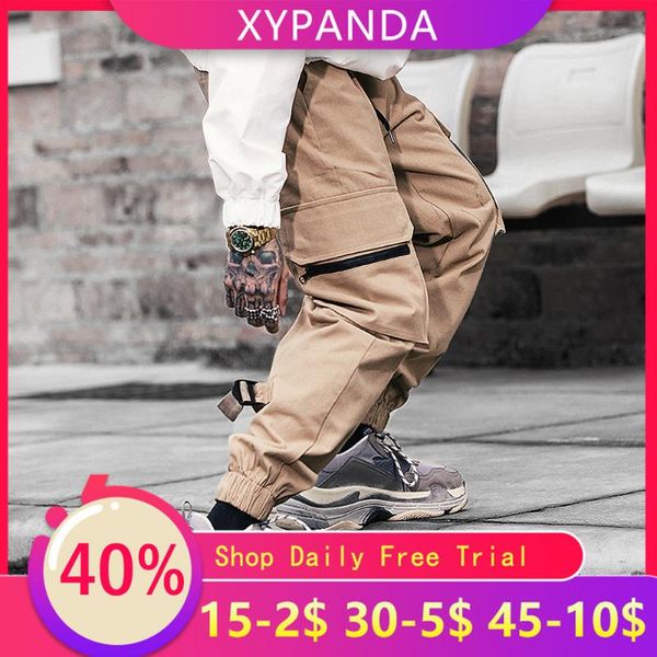 

xypanda japanese men's street hip-hop casual trend overalls beam feet pants loose tide brand function dark cargo, Black