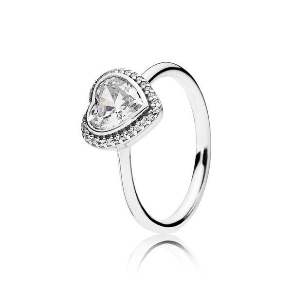 

real cubic zirconia diamond engagement rings 18k white gold heart ring 925 sterling silver women wedding ring sets with pandora original box, Golden;silver