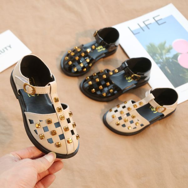 

2019 children knitted hollow-outs sandals size 21-35 summer children girls bohemian casual sandals rivets flat kids shoes #3, Black;red