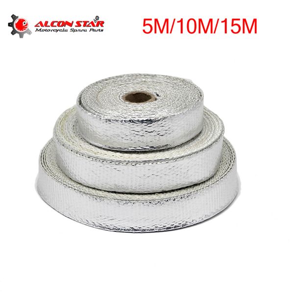 

alconstar- 5m/10m/15m silver motorcycle exhaust pipe header heat wrap roll resistant downpipe with stainless steel ties for