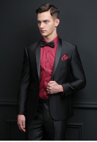 

wholesale and retail shawl lapel groomsmen one button groom tuxedos men suits wedding prom man blazer jacketpantstie 249, Black;gray