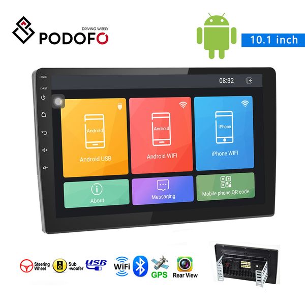 

podofo 10.1 " autoradio android 8.1 2 din car radio hd 2.5 d сенсорный экран автомобиля dvd mp5 плеер wifi gps bluetooth