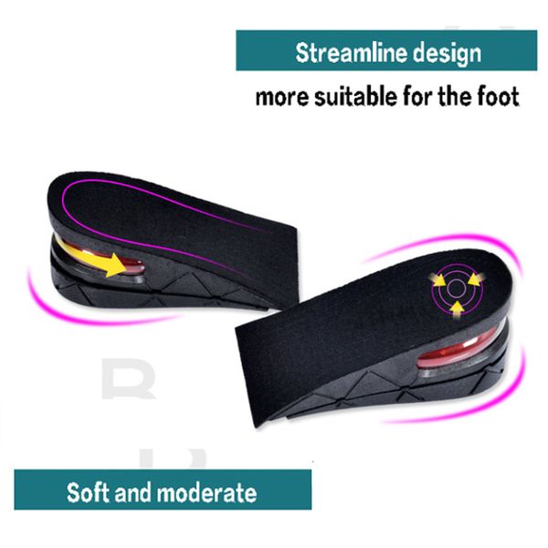 

inflatable insoles invisible height-enhancing sports half pads 2 layers 5cm adjustable men's and women's comfort warm shoe pad, Black