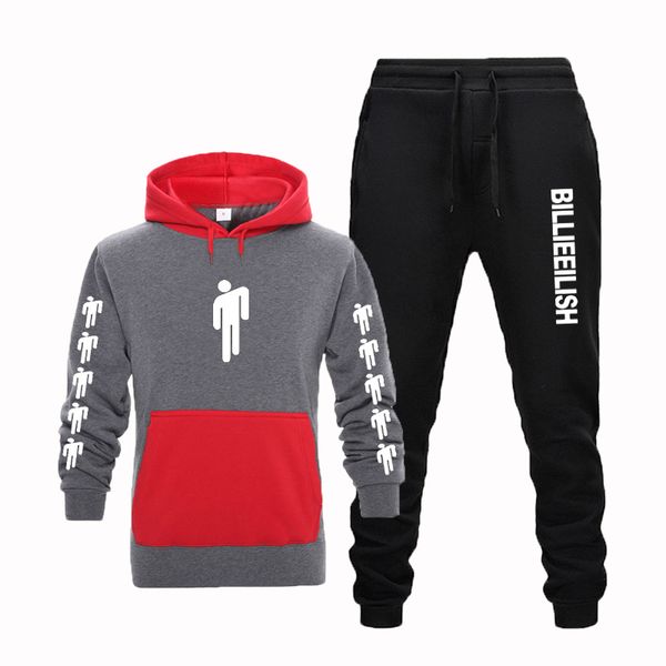

men's summer and autumn fashion men's clothing billie eilish american singer casual hooded sweater + sweat pants suit, Gray