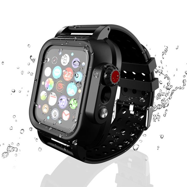 Custodia protettiva con cinturino intelligente con cinturini per Apple Watch 4 Cinturino iWatch 44mm 40mm Bracciale in silicone morbido nero Cinturino da polso impermeabile