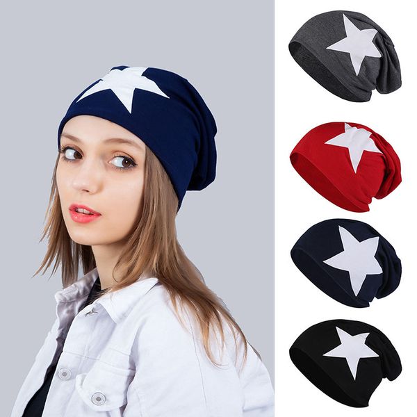 

soft winter hats for women star print female beanie bonnet cotton warm men women caps sombrero mujer, Blue;gray