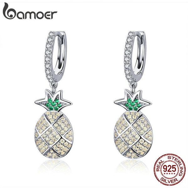 

bamoer fashion 100% 925 sterling silver summer pineapple dazzling cubic zircon drop earrings for women wedding jewelry sce510