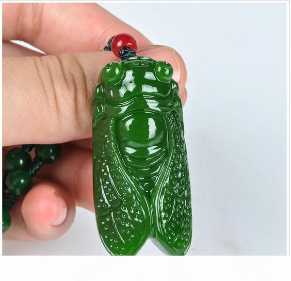 

китайский handcarved 100% натурального нефрит зеленого нефрита цикада кулон ожерелья, Silver