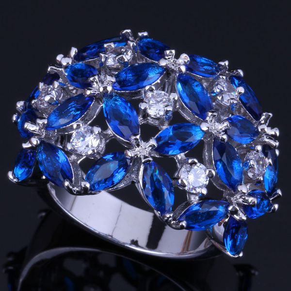

captivating blue cubic zirconia white cz 925 sterling silver ring for women v0498, Golden;silver