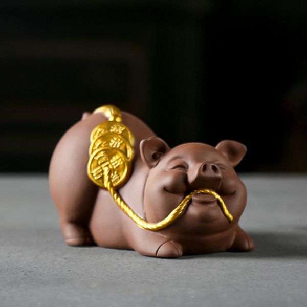 

purple sand boutique tea pet pig lucky ornaments creative cute zodiac animal kung fu tea accessories small play pieces