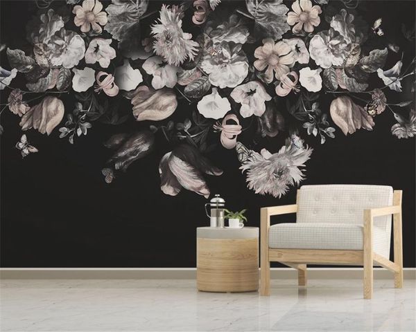 

custom mural 3d wallpaper european retro nostalgic hand-painted flower tv background wall interior decoration silk mural wallpaper