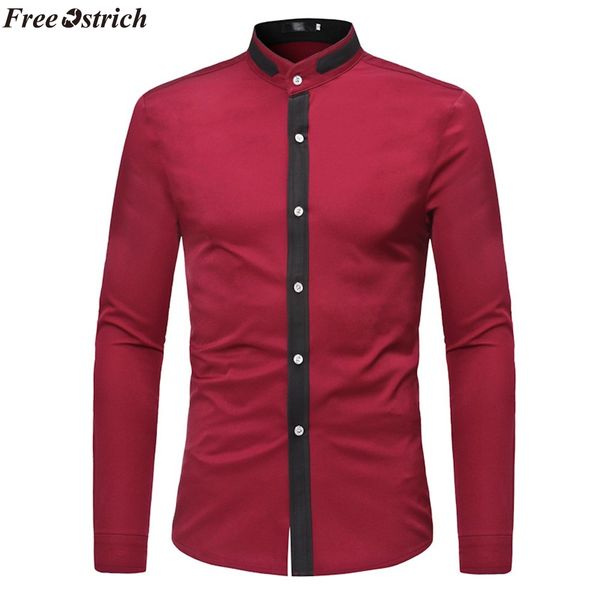 

ostrich 2019 shirt men summer brand casual slim fit stylish long sleeve basic shirt blouse size camisa masculina, White;black
