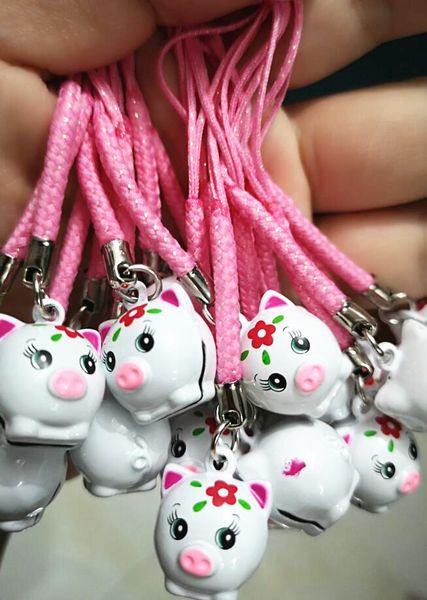

lot 100 pcs cute cartoon pig white pendant key chains with bell gifts favors kids party gifts, Silver
