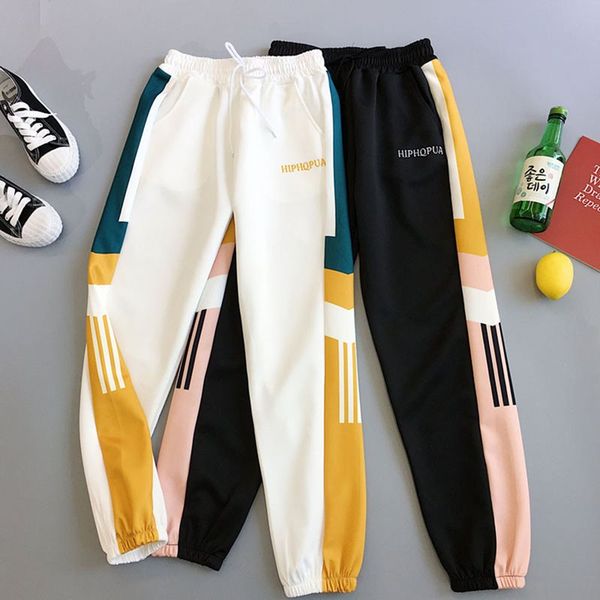 

bf style black брюки женщины новое лето сыпучие письмо печати карманы тонкий streetwear прохладный girl моды harajuku hip hop брюки, Black;white